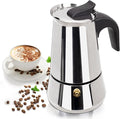 6 Cup 300ml Moka Pot Stainless Steel Espresso Coffee Maker Stovetop Coffeemaker Italian Classic Style Brewing Greca Cafe Mocha Machine for Cafeteras Lover Camping Travel and Home Use 10oz