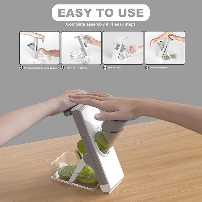 Eletronova Safe Mandoline Slicer for Kitchen, Vegetable Slicer for Kitchen，Kitchen Food Slicer, French Fry Cutter Julienne Dicer for Vegetables Grey (White & Green) (White Light Gray)
