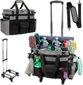 Large Rolling Cleaning Caddy with Wheels, Cleaning Supplies Organizer with Detachable Trolley, Water-resistant Cleaner Cart for Housekeepers, Multi Pocket Cleaning Cart with Strap, Gray