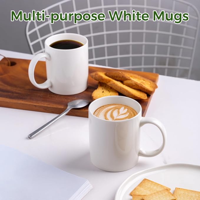 GBhome 12 OZ Off White Coffee Mugs, Ceramic Bulk Coffee Mugs with Large Handle for Man, Woman, Light Weight Coffee Mugs Set of 6 for Latte/Cappuccino/Cocoa/Milk, Dishwasher & Microwave Safe