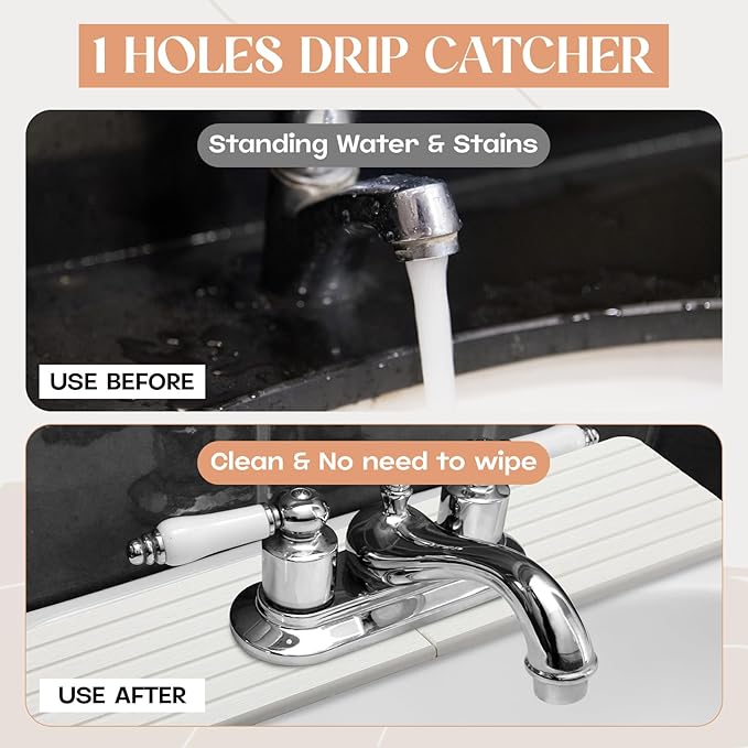 Teenyyou an Oval Hole White Faucet Mat for Kitchen Sink Bathroom 17.32" x 4.6" Kitchen Faucet Absorbent Mat Diatomite Splash Guard Quick Drying Stone Drip Catcher Hole 6.22" x 2.28"