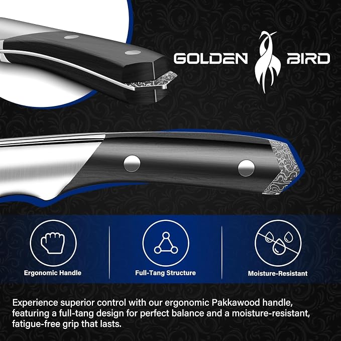 Golden Bird Butcher Breaking Knife for Meat Cutting, 8 Inch Damascus Boning Knife, VG10 Brisket Trimming Knives, Flexible Fillet Knives, Japanese Slicing Knives with Wood Handle,Gifts for Men
