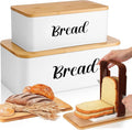 Teenyyou 2 Pcs Extra Large Bread Box with Slicer, Metal Farmhouse Bread Storage Container with Bamboo Cutting Board Lids Multi-size Breadbox Set for Kitchen Countertop (White)