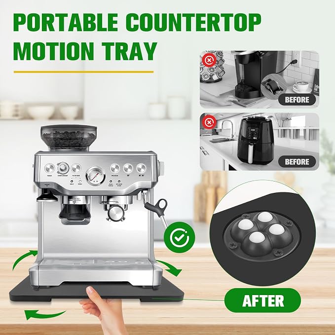 Appliance Slider 360° Rolling Tray for Coffee Maker Bamboo Coffee Pot Slider Tray for Countertop Rotation Sliding Tray with Wheels, Appliances Mat Easily from Under The Cabinet Black(15.7"×13")