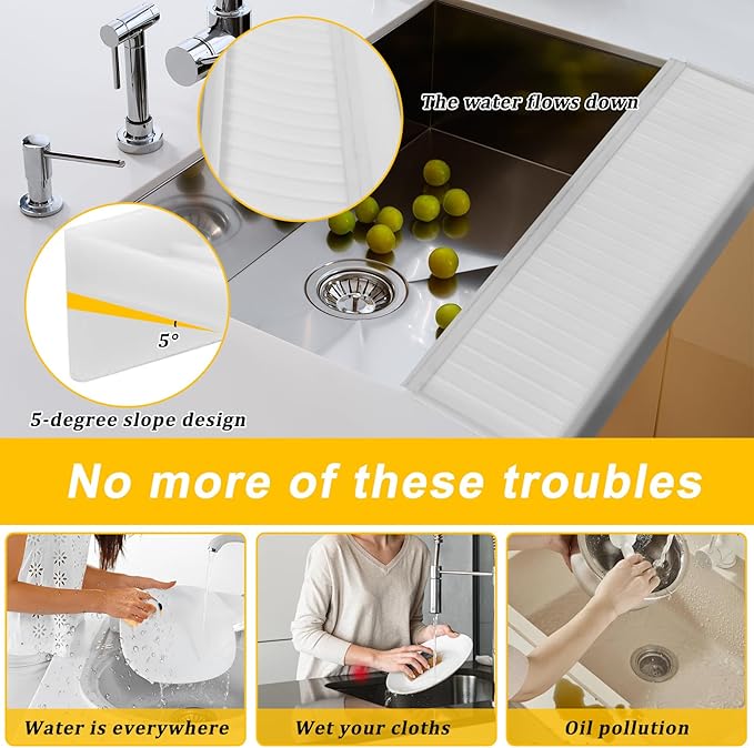 Silicone Sink Edge Protectors - Multifunction Accessories, Splash Guard & Draining Mat for Kitchen, Bathroom Sink, Steel, Granite, Quartz Countertops (Transparent, 4 * 14in)
