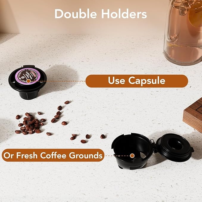 Electactic Single Serve Coffee Maker, Dual Brew for Capsule & Ground Coffee, 5 Adjustable Sizes Up to 14 Oz, Compact Quick Brew with Adjustable Funnel Height, Easy Clean for Home/Office/Outdoor