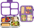 Stainless Steel Bento Box for Kids with Silicone Container, 4 Compartment Metal Lunch Box Kids Adults, Removable Silicone Seal & Clear Lid, Leak Proof Food Storage Container for Meal (Purple)
