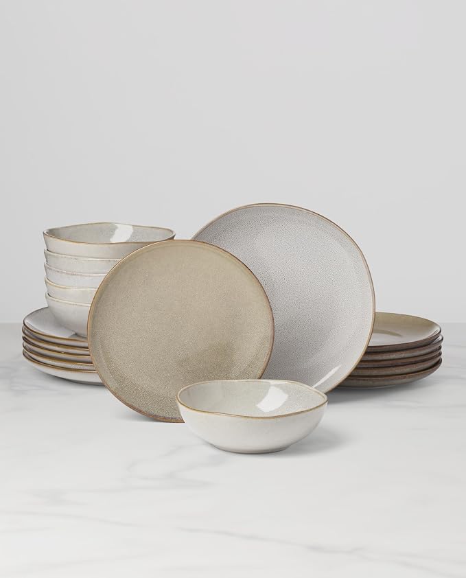 Oneida Dinnerware Set, Organic Shades Oatmeal 18-Piece Dinnerware Set, Service For 6, Stoneware Material, Dishwasher And Microwave Safe, Bowls, Plates And Bowls, Dinner Dishes, Plates (Tan, 18 Piece)