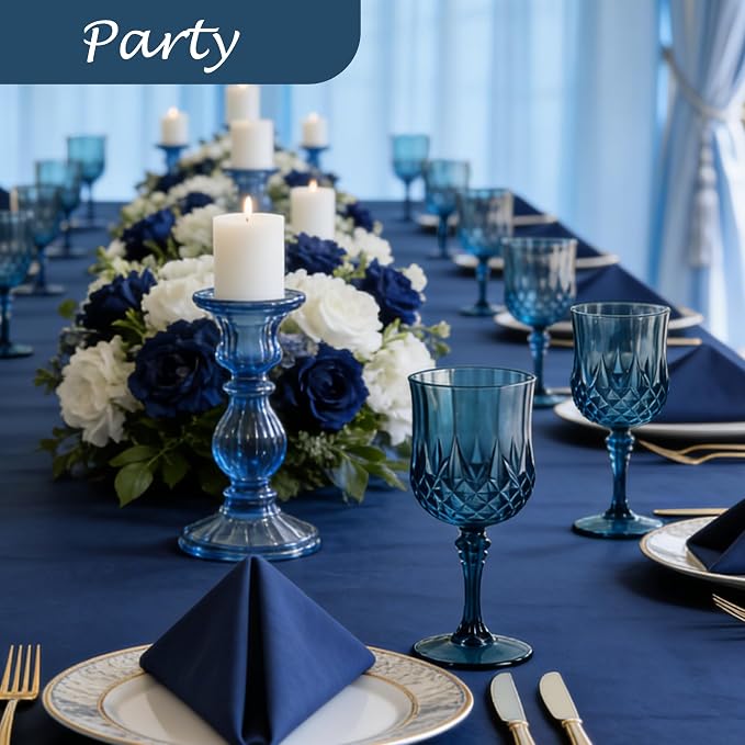 Plastic Wine Glasses, Plastic Goblets Vintage Style Cordial Unbreakable Drinking Glasses, Reusable Drinkware for Wedding Reception, Grand Event Party Supplies (12, Navy Blue)