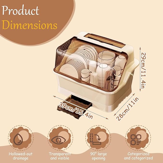 Countertop Dish Storage Cabinet, Over Sink Dish Drainer Drying Rack with Cover, for Plates,Bowls & Cutlery(White,15.4 * 11 * 11.4in)