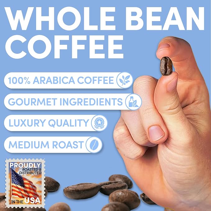 2 lb French Vanilla Whole Bean Coffee | Vanilla Flavored Coffee Beans | Bulk Medium Roast Smooth Sweet | Specialty Grade | 32 oz