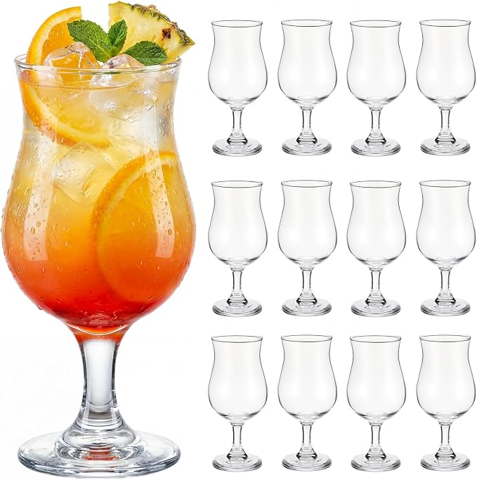LemonRoad 12 Packs Goblet Cocktail Glasses, 13 oz Tulip Drinking Cups Tall Wine Glasses Multi Purpose Water Goblet for Party Mojito Juice Beer Beverages