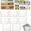 Crystal Clear Freezer Storage Bins - 4 Pack Stackable Freezer Organizer Bins, Clear Plastic Kitchen Cabinet Organizer for Meat, Veggies & Fruit (White, 8pcs-L)