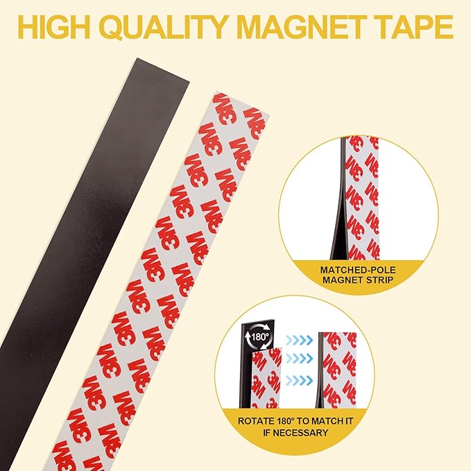 Magnetic Tape with Adhesive Backing,12 Feet Magnets Strips for Crafts,Flat Package (8PCS 0.5X12"+4PCS 1X12") Self Sticky Magnets
