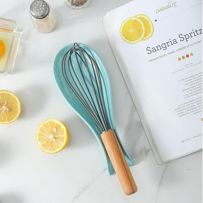 Ceramic Spoon Rest for Stove Top,Large 8.7 Inch Spoon Holder for Kitchen Counter, Porcelain Utensil Rest for Ladle, Spatula, Housewarming Gift, Dishwasher Safe and Heat-Resistant,Turquoise(1 PC)