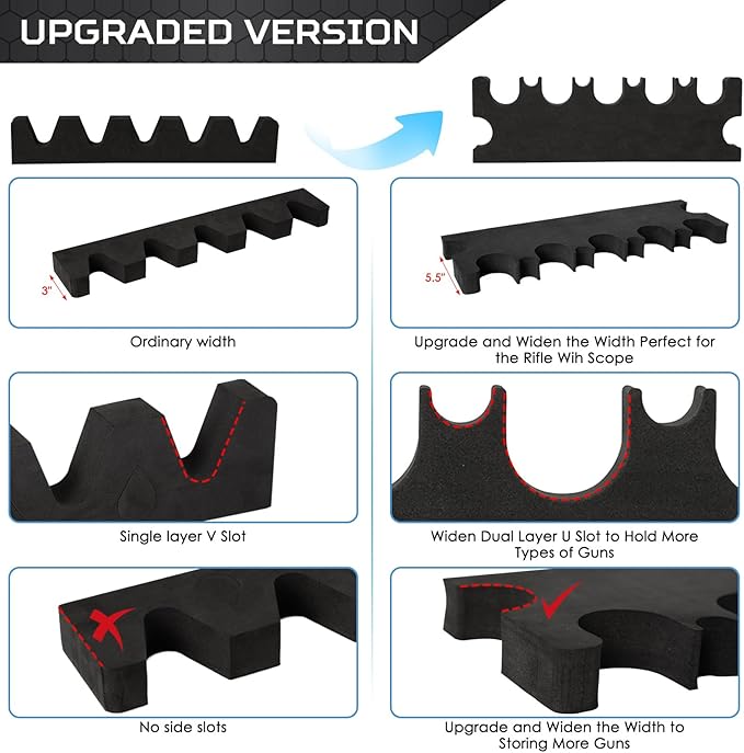 OCQOTAT Gun Rack for Gun Storage, Gun Safe Accessory for Rifles and Shotguns, Gun Holder in Gun Cabinet, Shotgun Rifle Rest, Foam Material with Magnetic Strip and Hook Strip , Gifts for Hunters
