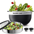 Salad Bowl Kit 74oz,Salad Container For Lunch,18/8 Stainless Steel,Salad Bowl With Lid, Includes 1.7oz Condiment Container and Removable Tray,Leak-Proof, Easy to Clean(Black)