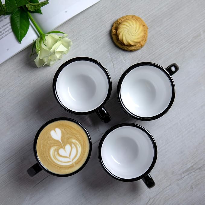 City to Cottage Handmade Black and White Polka Dot Ceramic 8.4oz/250ml | Cappuccino, Coffee, Tea Cup and Saucer, Unique Designer Pottery for Tea Lovers