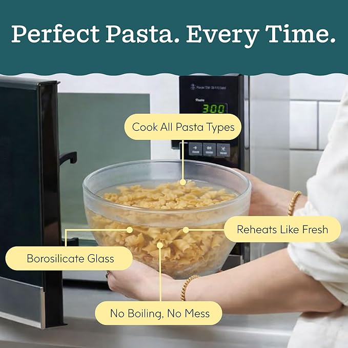 Anyday 8 Cup Glass Microwave Pasta Cooker - BPA Free & Plastic Free Microwave Spaghetti Cooker - Meal Prep & Glass Cookware | Stackable Airtight Nontoxic Storage Container with Vented Lid (Kale)