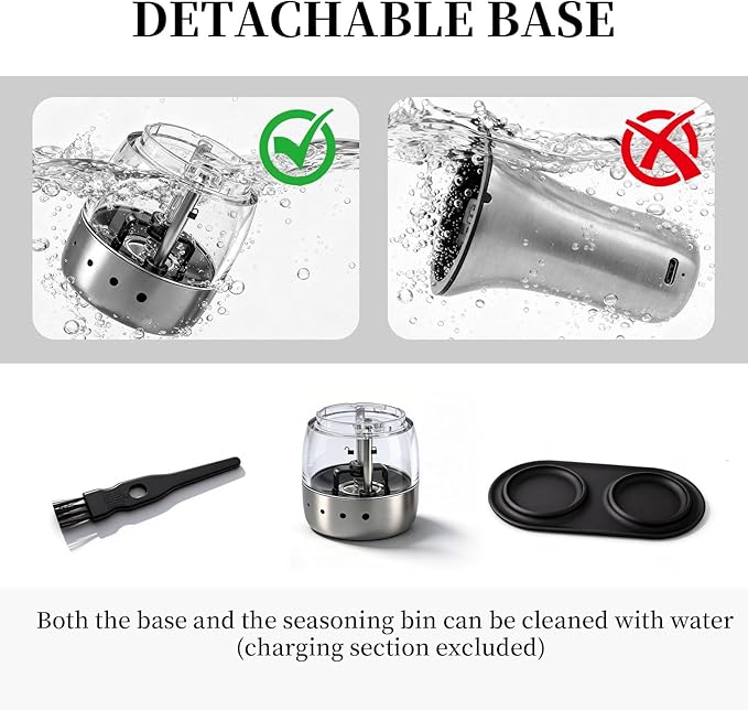 Electric Salt and Pepper Grinder Mill Set, 90ml Rechargeable Automatic Salt and Pepper Shakers with Dusty Tray, LED Lights, 5 Adjustable Coarseness for Kitchen, Outdoor Birthday Gifts for Women Mom