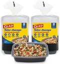 Glad Take-Aways 60-Pack Snap-Seal Rectangular Food Storage Containers, 28 oz, Leak-Resistant Lids, Dishwasher & Freezer Safe, Reusable Meal Prep Containers, BPA Free, Bulk Value, Made in North America