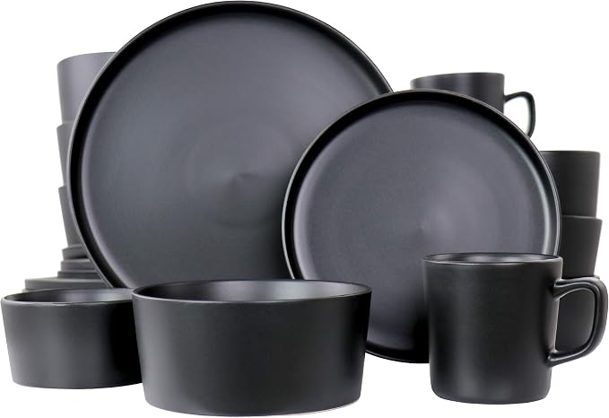 Elama Luxmatte Contemporary Dinnerware Set (1, Black)