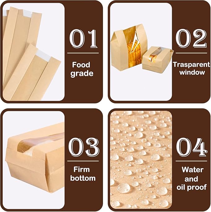 Large Paper Bread Bags for Homemade Sourdough Bread Packaging Bakery Bag for Gifting, Label Seal Sticker Included 200 Pack