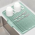 TIKNIK Silicone Dish Drying Mat, Stone Drying Mat for Kitchen Counter with Built-In Drain, Non-Slip Drain Pad with Built-in Drain, Heat Resistant Stone Drying Mat, Hangable, Mint-1pcs, 16" x 12"
