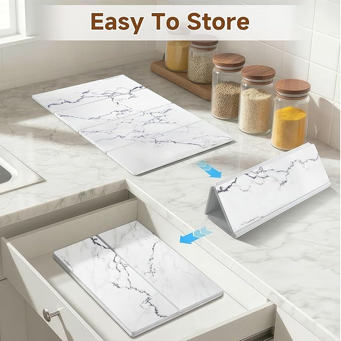 Large Stone Dish Drying Mat for Kitchen Counter,24"(L)×16"(W),Quick Dry Super Absorbent Drying Matt Kitchen Counter,Collapsible Diatomaceous Earth Dish Mats,for Dishes Bottles Cups,Any Countertop