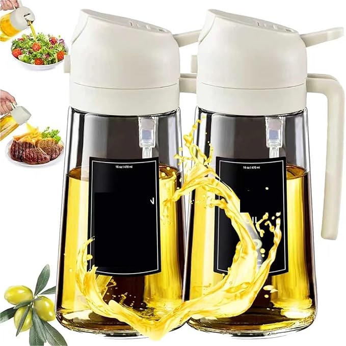 Oil Sprayer, Oil Sprayer For Cooking,2in1 Dispenser Bottle For Kitchen,16oz/470ml Glass,Food-grade Mister,for Kitchen, Air Fryer(2pcs White)