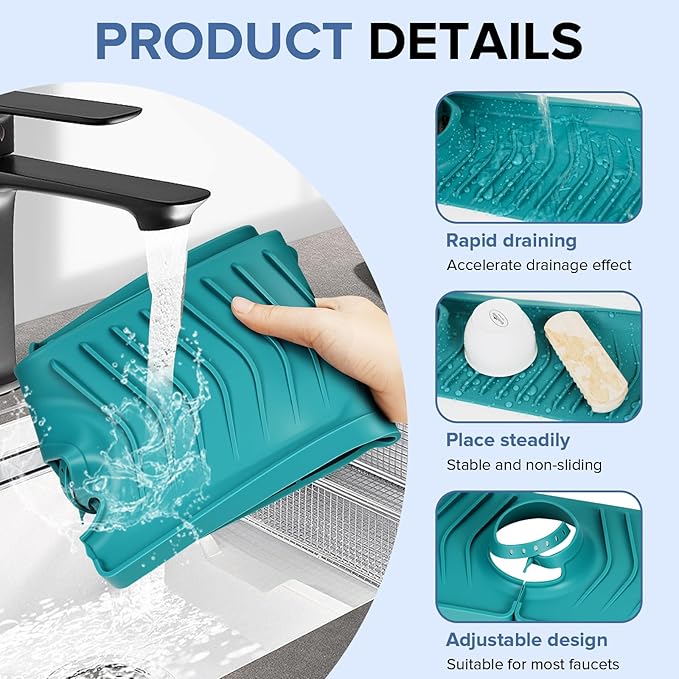 Kitchen Sink Faucet Mat,30in New Foldable Faucet Mat for Kitchen Sink, Adjustable Waterproof Splash Guard Draining Mat,Keep Countertops Dry (Green,29.9" x 5.7)