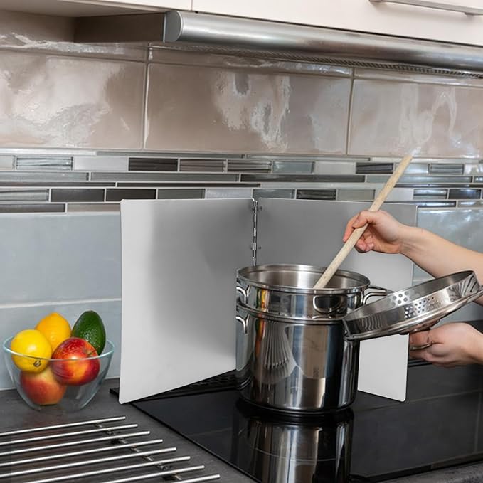 Luxshiny Foldable Stainless Steel Splatter Guard 11.81X11.61In Oil-Proof Thermal Insulation Baffle Heat Resistant Grease Splash Screen for Kitchen Stove Protection