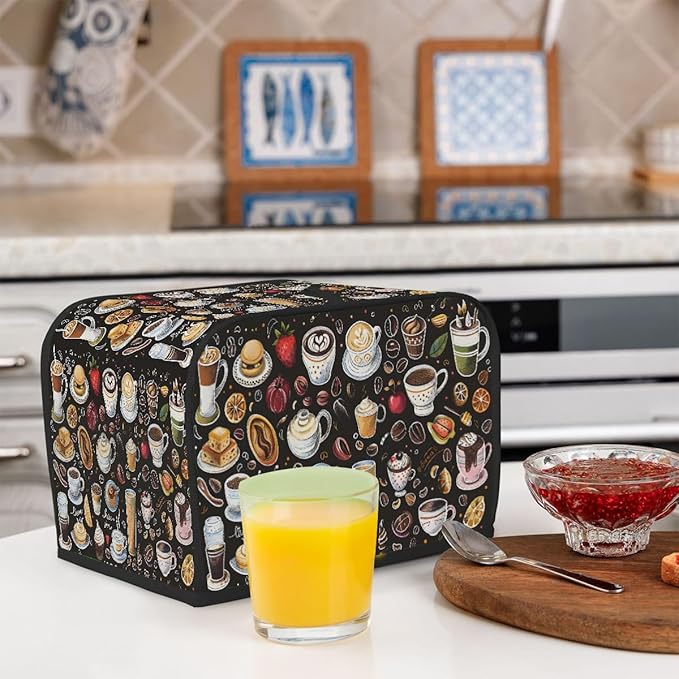 Coffee Fruit Lemon Toaster Cover 4 Slice Dust and Fingerprint Protection Toaster Bread Maker Covers Washable Kitchen Small Appliance Covers for Kitchen Accessories Decor Bakeware Women Gift