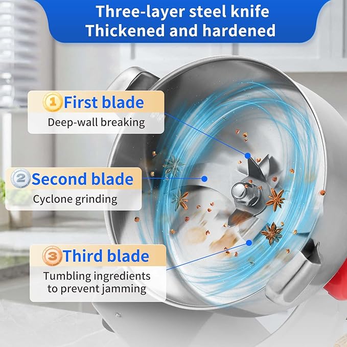 Electric Grain Mill 2600W Superfine Powder Grinder Dry Grinder Machine 36000r/min High-speed Grain Mill 270° swingable Dry Material Grinding Machine Stainless Steel Pulverizer 1000g
