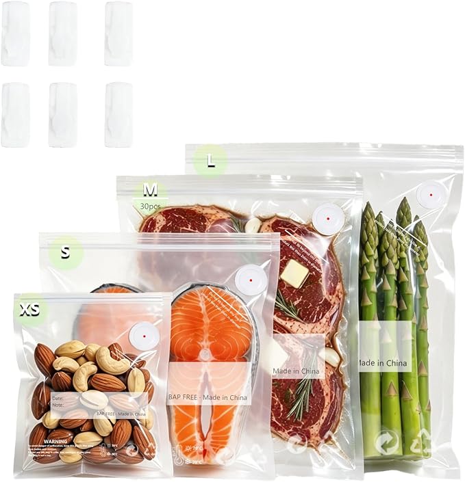 Reusable Vacuum Sealer Bags for Food – 30 Pack 10.2 * 13.4 Inches, Leak-Proof & BPA-Free, Includes 3 Free Bag Clips, Ideal for Food Storage, Freezer & Handheld Vacuum Sealer Compatible | Leak-Proof