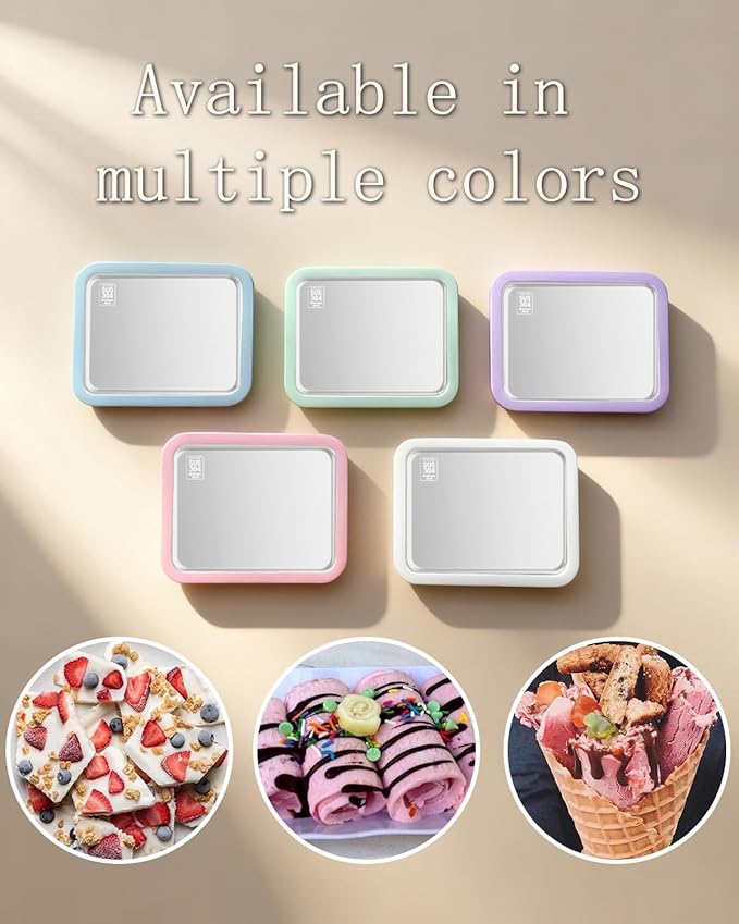 Rolled Ice Cream Maker Kit with Lid, 2 Spatulas & Recipe Guide - Instant Freeze Tray for Homemade Roller Ice Cream, Fun Family Activities (Pink)