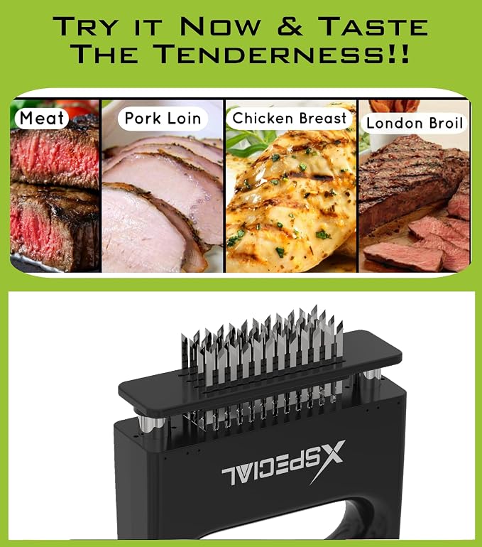 XSpecial Mini-Deluxe Meat Tenderizer 48 Blade Stainless Steel - Kitchen Cooking Gadgets Tools with Ultra Sharp Needle That Makes Steak & Chicken Tender - No More Hammer, Meat Pounder Or Mallet