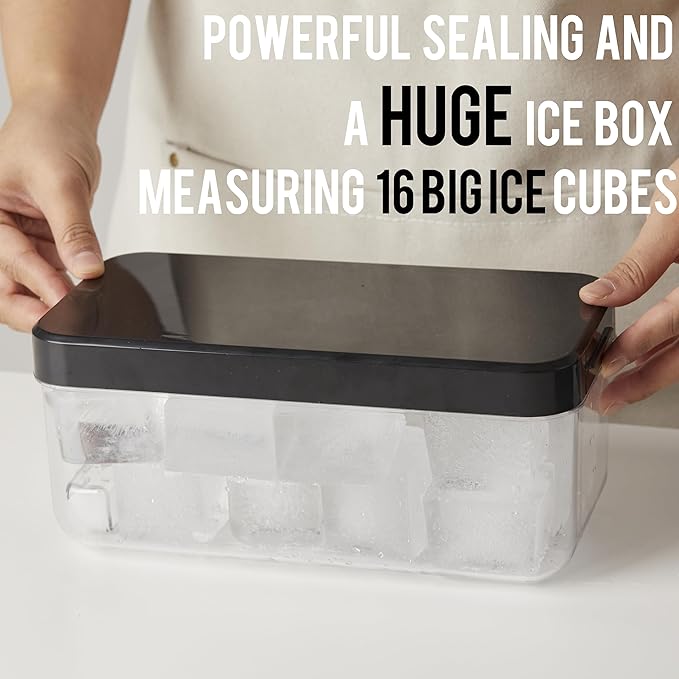 Season 3 GiantPush Silicone Large 2-Inch Ice Cube Tray with Lid, Square Whiskey Ice Mold for Cocktails & Highball, Slow-Melting Ice Maker, Easy Release, BPA Free (WHITE, 1-Tier Set)
