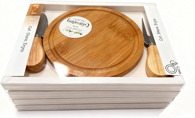 4-Pack Small Personal Charcuterie Cheese Board Set & Serving Tray - 6 Inch mini Bamboo Plates with Knives & Forks, Party Serving Set for Wedding Favors, Bridal & Baby Shower, Ideal Gifts