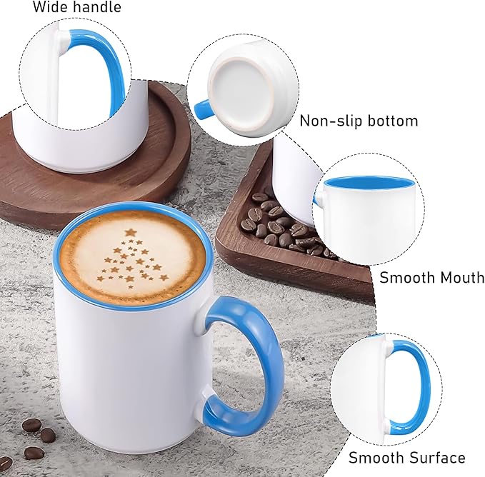 12 Pack Sublimation Mugs Blank,15oz Tazas Para Sublimacion,DIY Coated Ceramic Coffee Mug for Milk Tea Latte Hot Cocoa,Porcelain Sublimacion Cups with Box,Assorted Colors