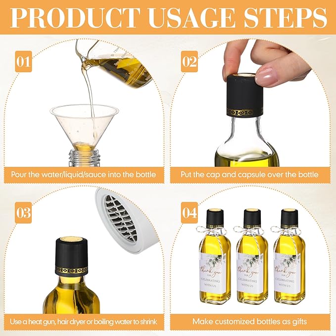 Reallnaive 20 Pack 3 oz Mini Glass Olive Oil Bottles Set, Homemade Wedding Sauce Gift Bottles Leakproof Screw Cap, Thank You Wedding Stickers for Storing Oil Honey Bridal Baby Shower Favors (Black)