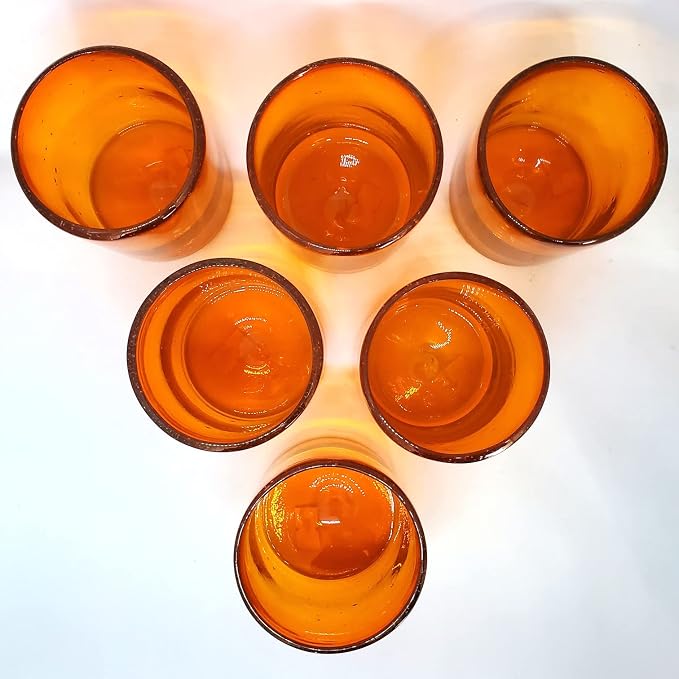 Solid Orange 9 oz Short Tumblers (set of 6), Recycled Glass, Lead-free, Toxin-Free (9oz Tumbler)