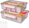 REBECAT Divided Serving Tray with Lid and Handles 8 Compartments Snack Box Container Charcuterie Organizer Snackle Box Container for Candy,Nuts，Fruits,Snacks,2 Pack,Pink