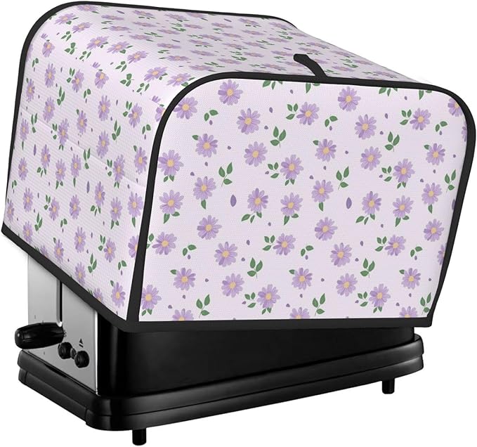 Toaster Cover 4 Slice Pastel Purple Daisy Flower pattern Kitchen Small Appliance Covers with Pockets Dust and Fingerprint Protection