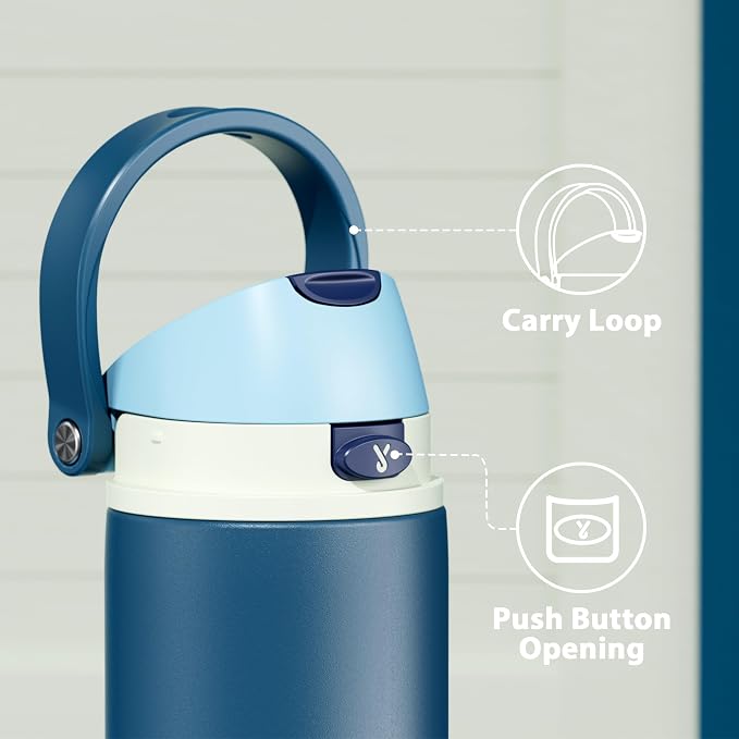 Meoky 24 oz Insulated Water Bottle: Stainless Steel for Travel Gym, Denim | 2-in-1 Straw and Spout Lid, Leak Proof, Cold for 24 Hours, Fits in Car Cup Holder, BPA-Free