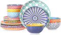 Selamica Ceramic Plates and Bowls Sets,18 Pieces Dinnerware Sets for 6,Dishwasher & Microwave Safe dish set,Family & Holiday Dining, Assorted Colors