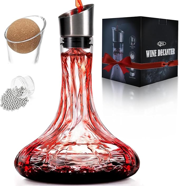 Wine Decanter Built-in Aerator Pourer, 1500ml /50oz Wine Carafe with Aerator,Cleaning Beads and Cork Ball,100% Lead-free Crystal Glass Red Wine Aerator, Wine Gift for Men, Wine Accessories