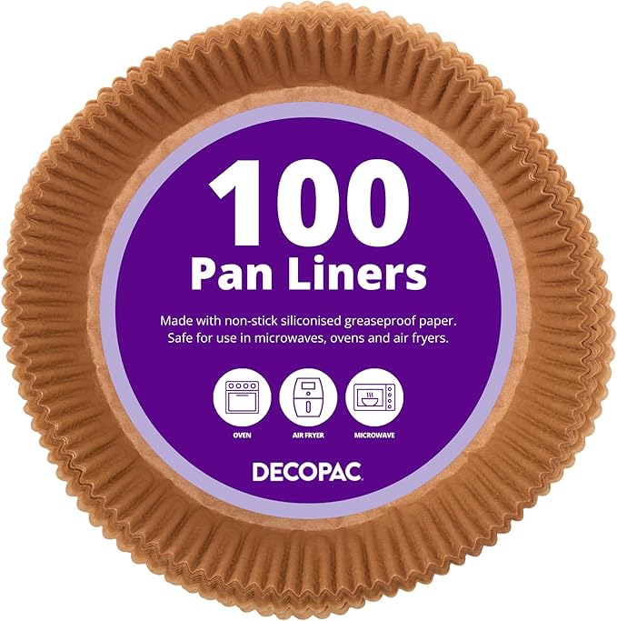 DecoPac 7" Cake Pan Liners, 100 Pack, Non-Stick Siliconized Greaseproof Paper, Round Baking Liner for Cakes and Pies, Parchment Paper Round Air Fryer Liner