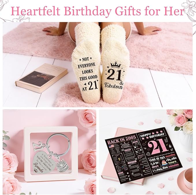 21st Birthday Gifts for Her, Vintage 2005 Happy 21st Birthday Gifts Basket for Women Unique Gift Ideas for 21 Year Old Girl, Daughter, Sister, Friend, Niece, Funny Bthday Gift Turning 21 Year Old