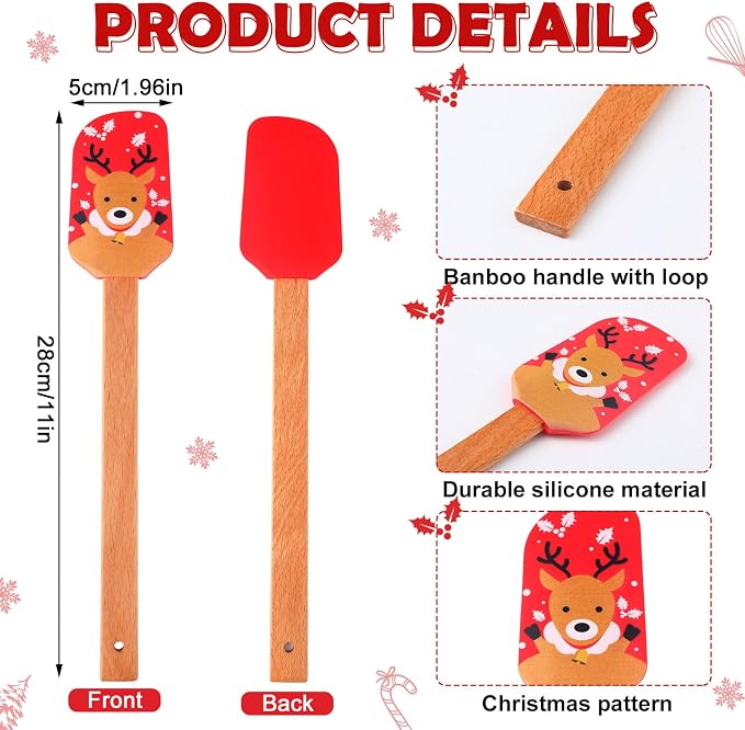 Yaomiao 12 Pcs Christmas Pot Holders with Silicone Spatula Set Wooden Handles Pot Holders for Christmas Kitchen Utensils xmas Baking Gifts for Neighbor Cooking Essentials(Cute)